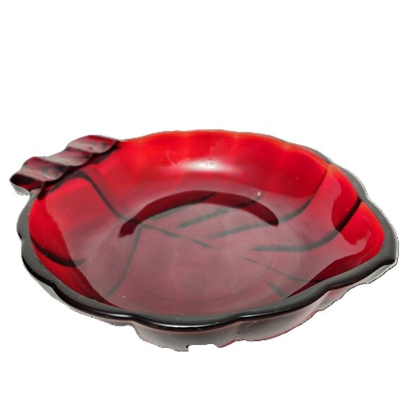 Roly Poly Royal Ruby Leaf Shape Art Deco MCM Dish/Ash Tray by Anchor Hocking - Picture 1 of 6